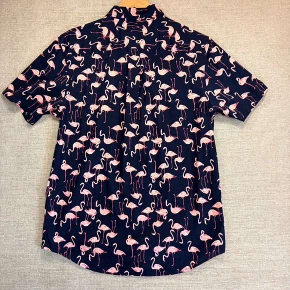Old Navy Men All Over Print Flamingo Short Sleeve Perfect Fit Built Flex Shirt M - Picture 7 of 9